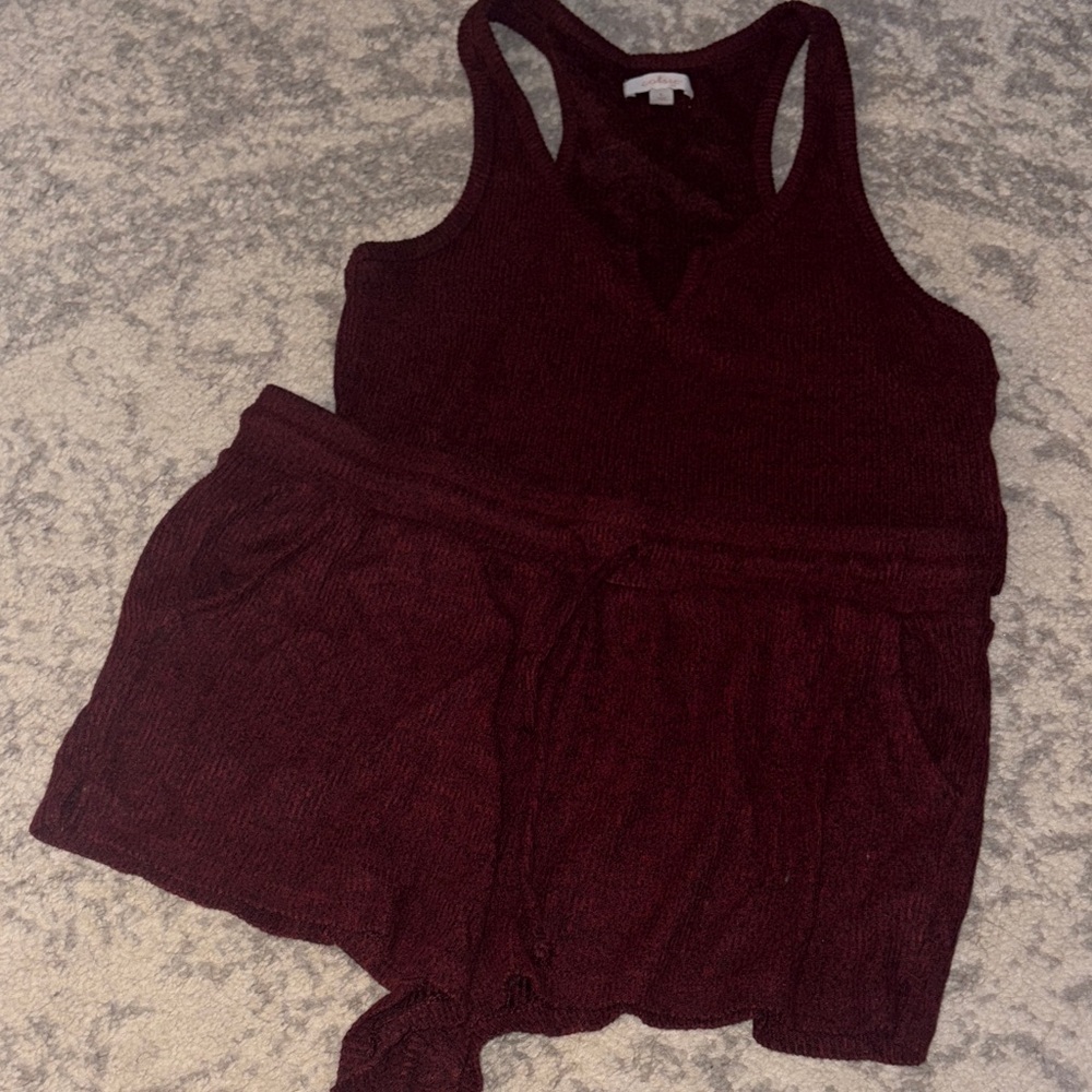 Colsie Burgundy Knit Tank Top and Shorts sleep Set